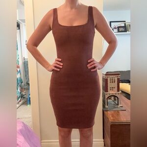Sleeveless Square Neck Bodycon Dress in Brown